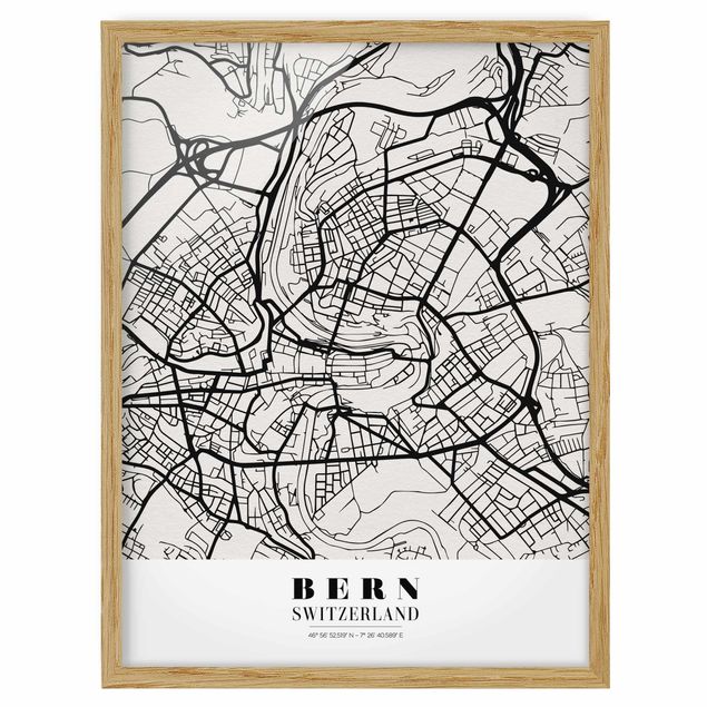 Obrazy w ramie do kuchni Mapa miasta Berno - Klasyczna