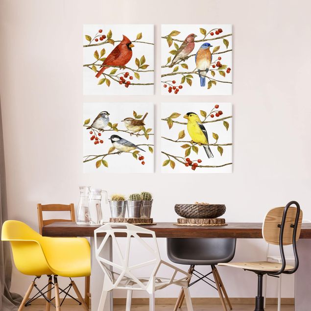 Obrazy do salonu nowoczesne Zestaw II ptaki i jagody