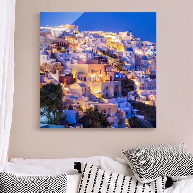 Obrazy na szkle architektura i horyzont Santorini nocą