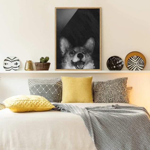 Pies obraz Ilustracja pies Corgi malarstwo czarno-biały