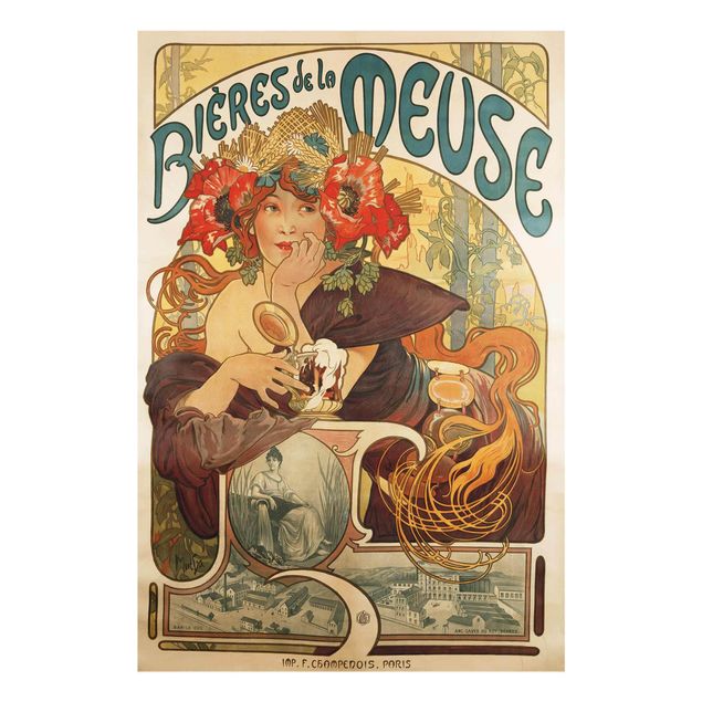 Obrazy na szkle artyści Alfons Mucha - Plakat do piwa La Meuse