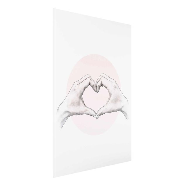 Obrazy do salonu nowoczesne Ilustracja Serce Dłonie Koło Różowy Biały