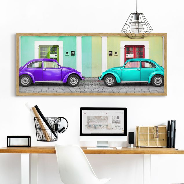 Obrazy samochody Beetles Purpurowy-Turkusowy