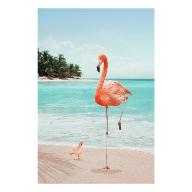 Obrazy na szkle krajobraz Plaża z flamingiem
