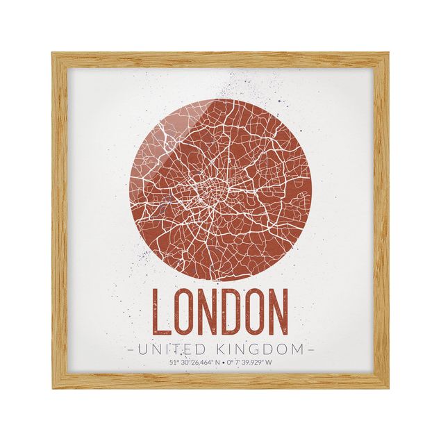 Obrazy w ramie do łazienki Mapa miasta Londyn - Retro