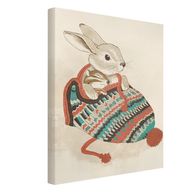 Obrazy nowoczesne Ilustracja przedstawiająca króliczka w czapce