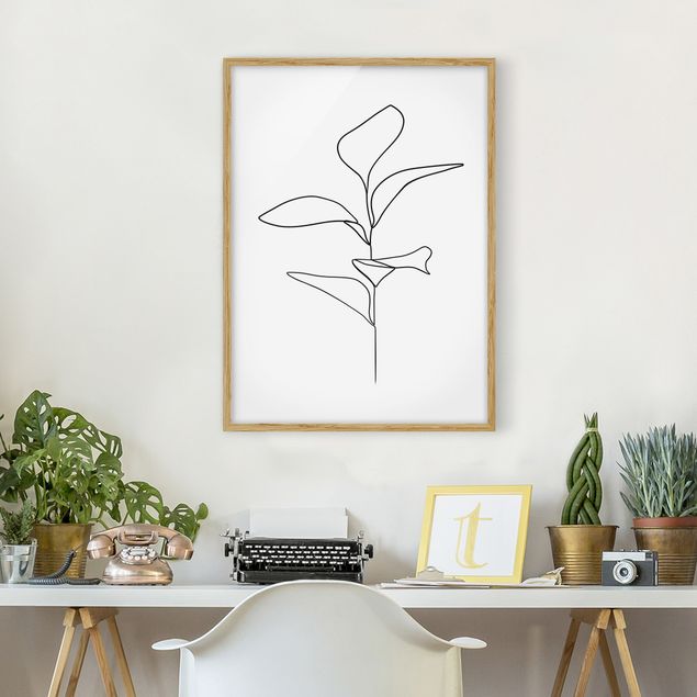 Obrazy w ramie artystyczne Line Art Liście roślin Czarne Białe