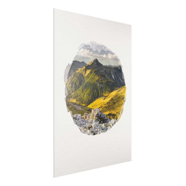 Obrazy na szkle góra Akwarele - góry i dolina w Alpach Lechtalskich w Tyrolu