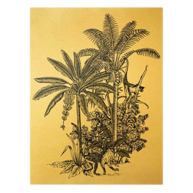 Obrazy zwierzęta Ilustracja w stylu vintage - małpy i drzewa palmowe
