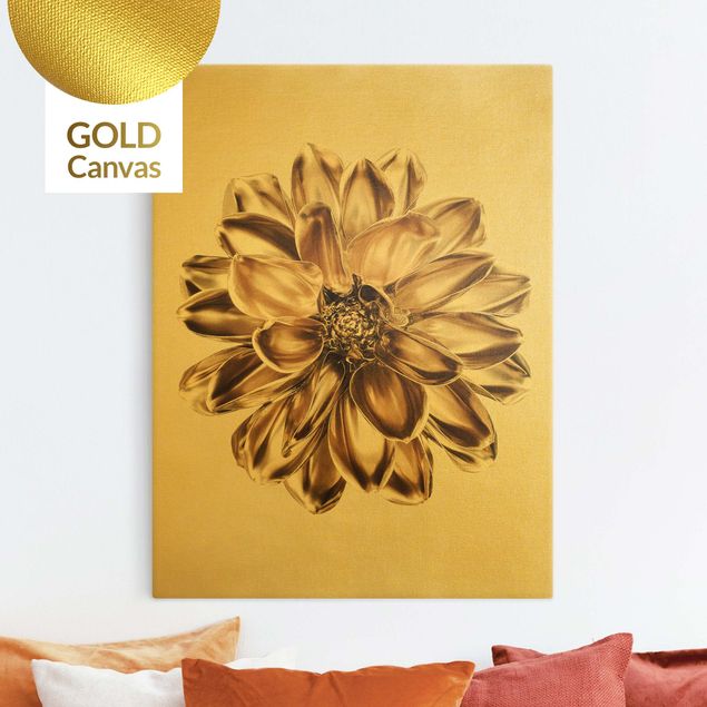 Obrazy do salonu nowoczesne Kwiat dalii Złoty metalik