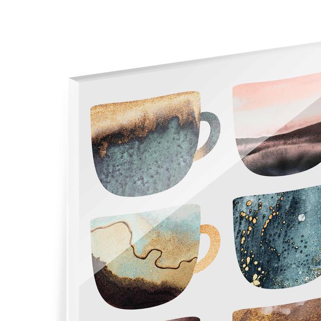Elisabeth Fredriksson obrazy Kolorowe filiżanki do kawy w kolorze złotym
