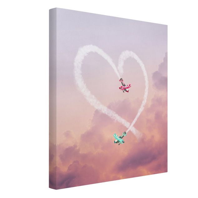 Obraz różowy Serce z samolotami