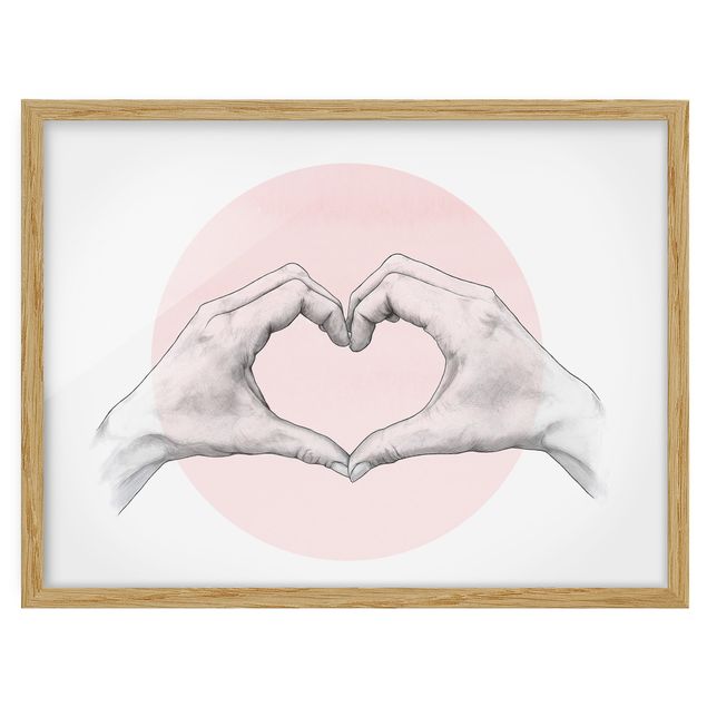 Obrazy w ramie do kuchni Ilustracja Serce Dłonie Koło Różowy Biały