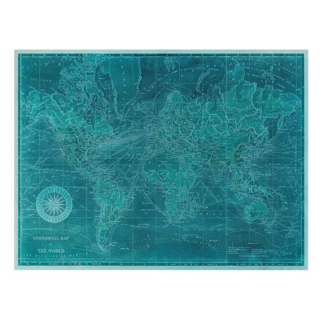 Obraz turkusowy Lazurowa mapa świata w stylu vintage