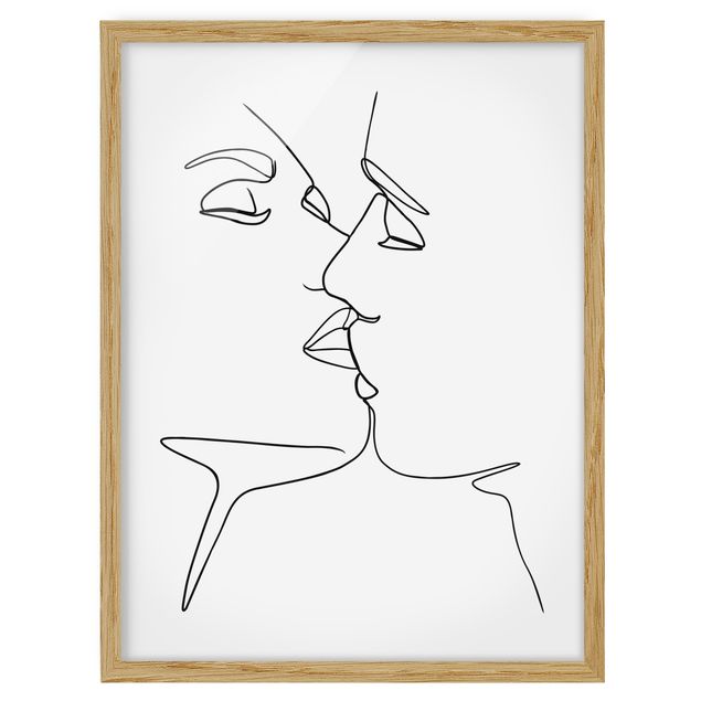 Obrazy w ramie do łazienki Line Art Pocałunek twarzy czarno-biały