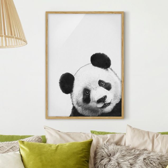 Obraz misia Ilustracja Panda Czarno Biała Malarstwo