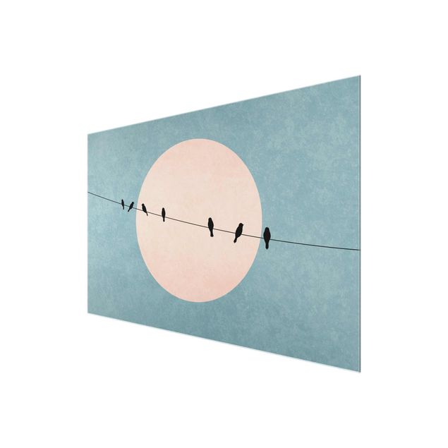 Obrazy do salonu nowoczesne Ptaki na tle różowego słońca I