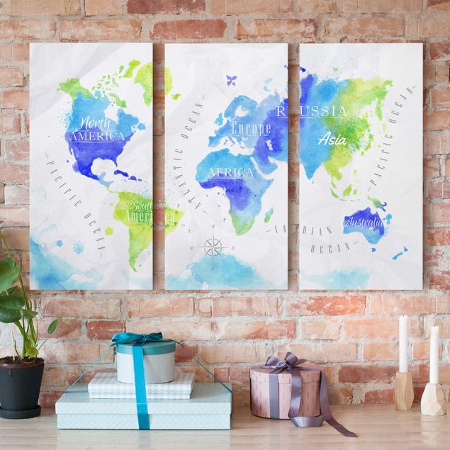 Obrazy do salonu Mapa świata akwarela niebiesko-zielona