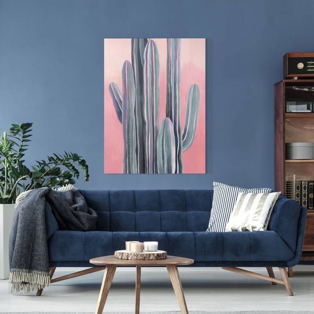 Obrazy do salonu nowoczesne Kaktus na różowo I