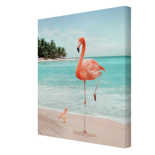 Zwierzęta obrazy Plaża z flamingiem