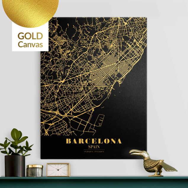 Obrazy do salonu Mapa miasta Barcelona - Klasyczna czerń