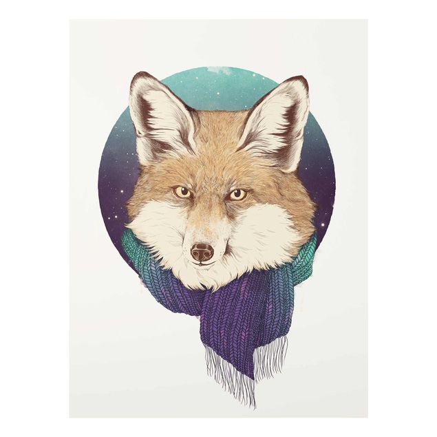 Obrazy do salonu nowoczesne Ilustracja Fox Moon Purpurowy turkusowy