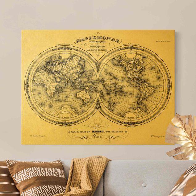 Obraz mapa świata Mapa świata - francuska mapa półkul z 1848 r.