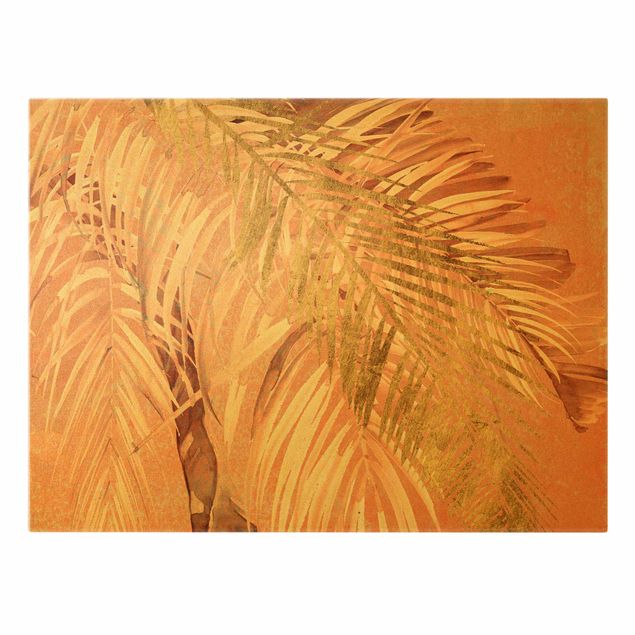Obrazy kwiatowe Liście palmy różowe i złote II