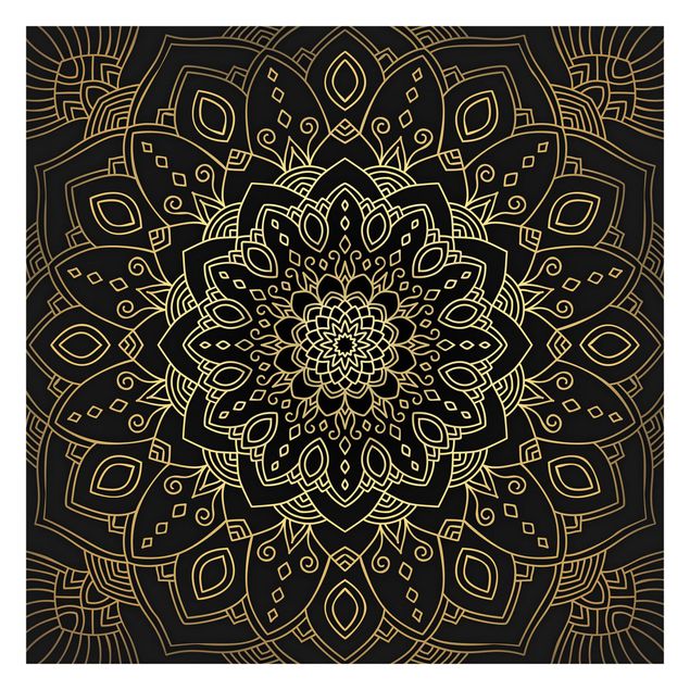 Tapeta - Mandala wzór w kwiaty złoty czarny