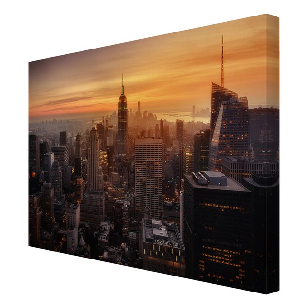 Obrazy na płótnie zachód słońca Manhattan Skyline Wieczorny nastrój