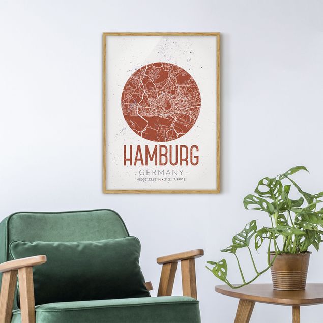 Obrazy w ramie do korytarzu Mapa miasta Hamburg - Retro