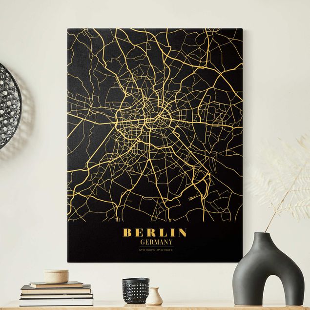 Obrazy do salonu nowoczesne Mapa miasta Berlin - Klasyczna czerń