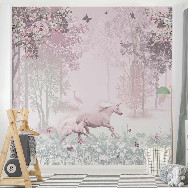 Pokój dziecięcy Unicorn On Flowering Meadow In Pink