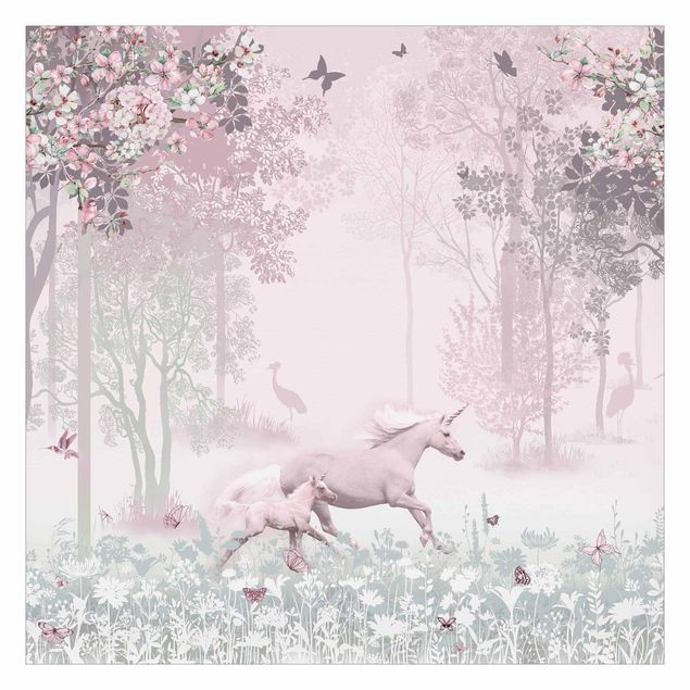 Fototapety Unicorn On Flowering Meadow In Pink