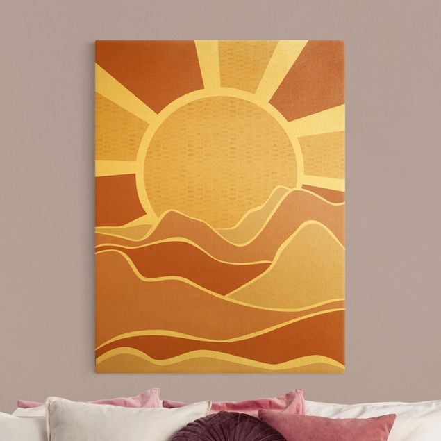 Obrazy na płótnie zachód słońca Krajobraz górski ze złotym wschodem słońca