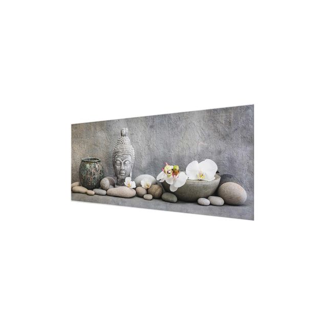 Obrazy duchowość Budda Zen z białymi orchideami