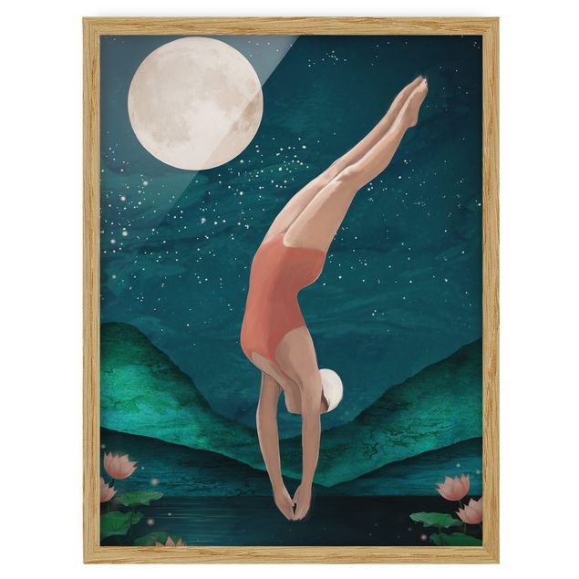 Obrazy w ramie do kuchni Ilustracja kąpiącej się kobiety Księżyc malarstwo