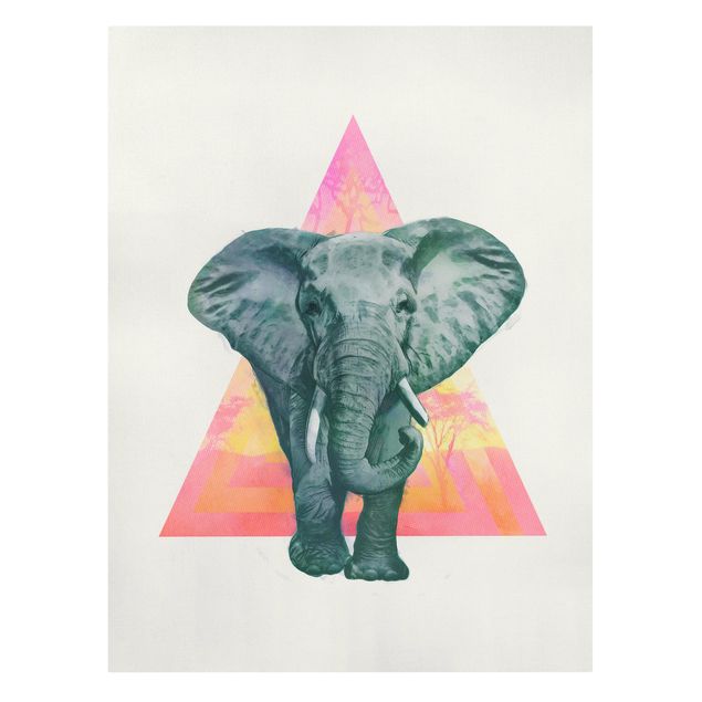 Obrazy ze zwierzętami Ilustracja przedstawiająca słonia na tle trójkątnego obrazu
