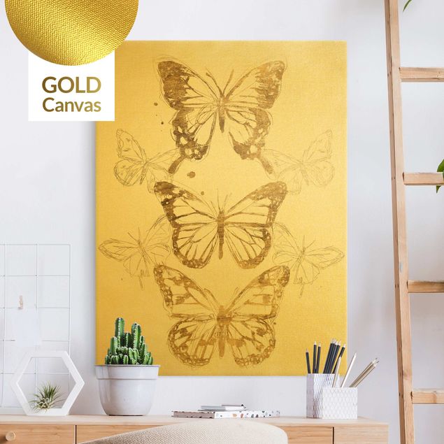 Obrazy nowoczesny Kompozycja motyla w złocie I