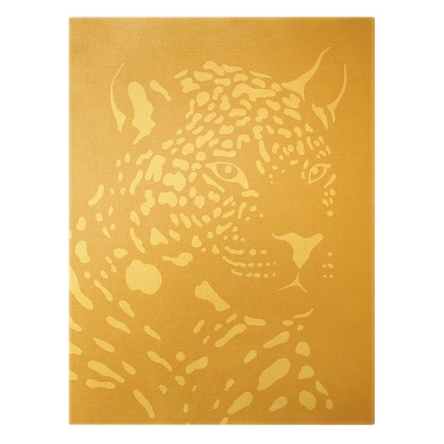 Złoty obraz na płótnie - Zwierzęta Safari - portret lamparta beżowy