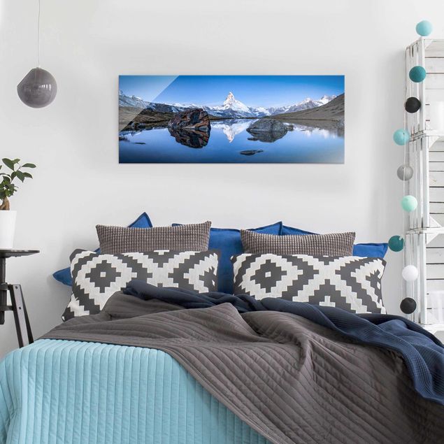 Obrazy na szkle panorama Jezioro Stelli przed Matterhornem
