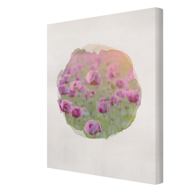 Obrazy motywy kwiatowe Akwarele - Fioletowa łąka maków opiumowych na wiosnę