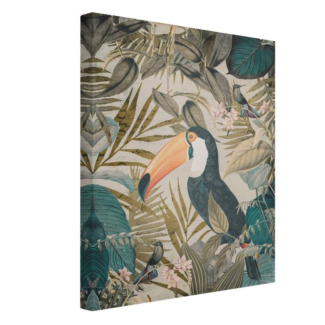 Obrazy zwierzęta Kolaże w stylu vintage - Tukan w dżungli