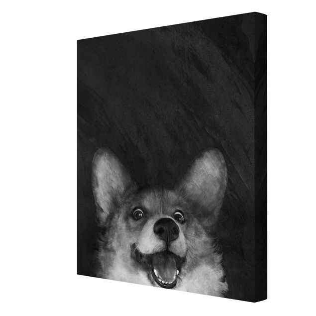 Obrazy pies Ilustracja pies Corgi malarstwo czarno-biały