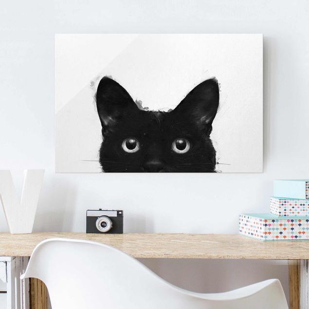 Czarno białe obrazki Ilustracja czarnego kota na białym obrazie