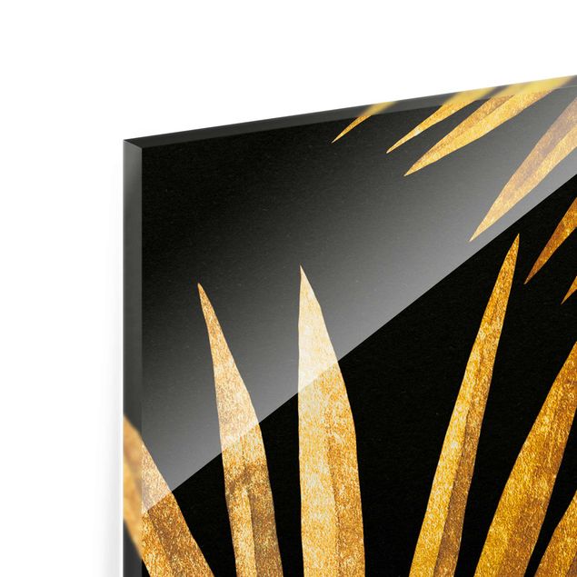 Obrazy Złoto - liść palmy na czarnym tle