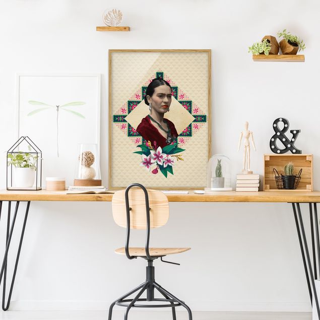 Obrazy w ramie do korytarzu Frida Kahlo - Kwiaty i geometria