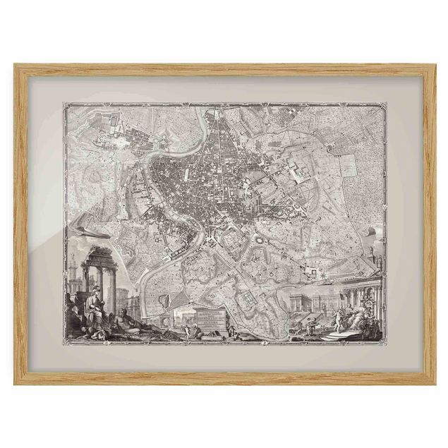 Obrazy w ramie do łazienki Mapa miasta w stylu vintage Rzymu