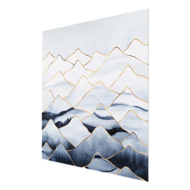 Obrazy na szkle abstrakcja Akwarela Góry Białe Złoto