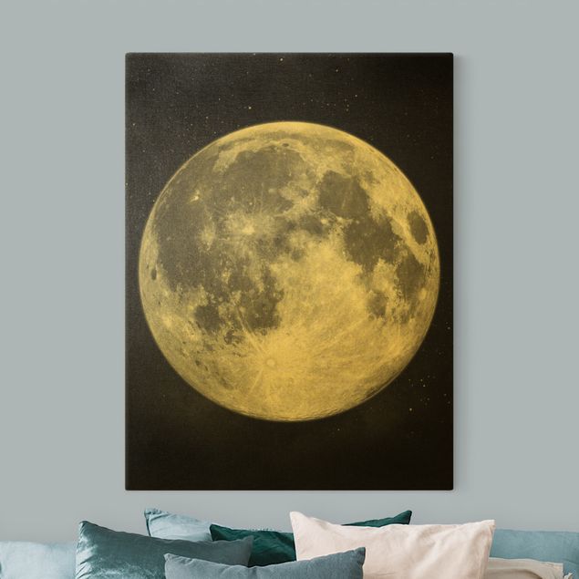 Obrazy na płótnie Pełnia księżyca na rozgwieżdżonym niebie czarno-biały